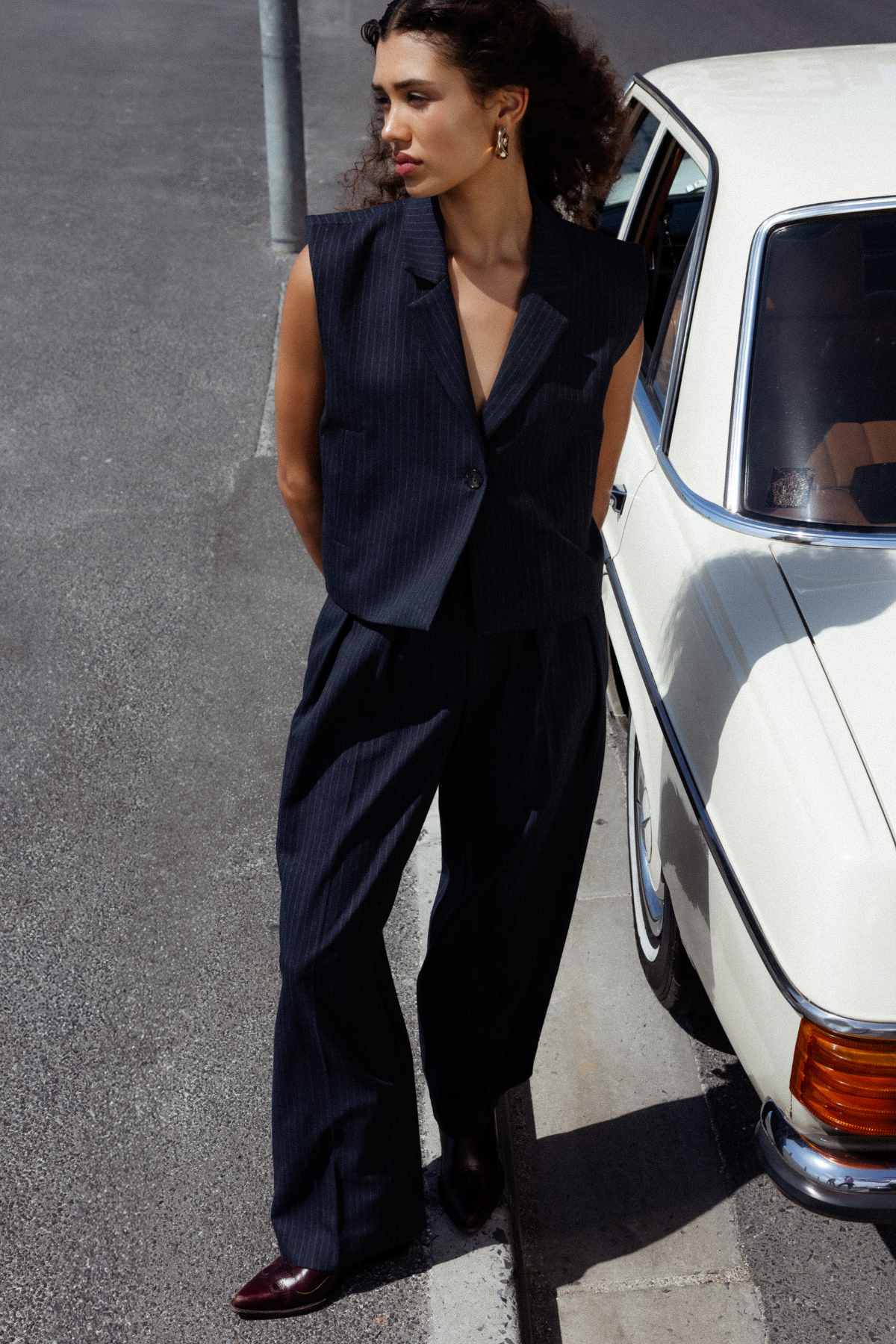 Marie Short Sleeveless Gilet Blazer | Navy Blue