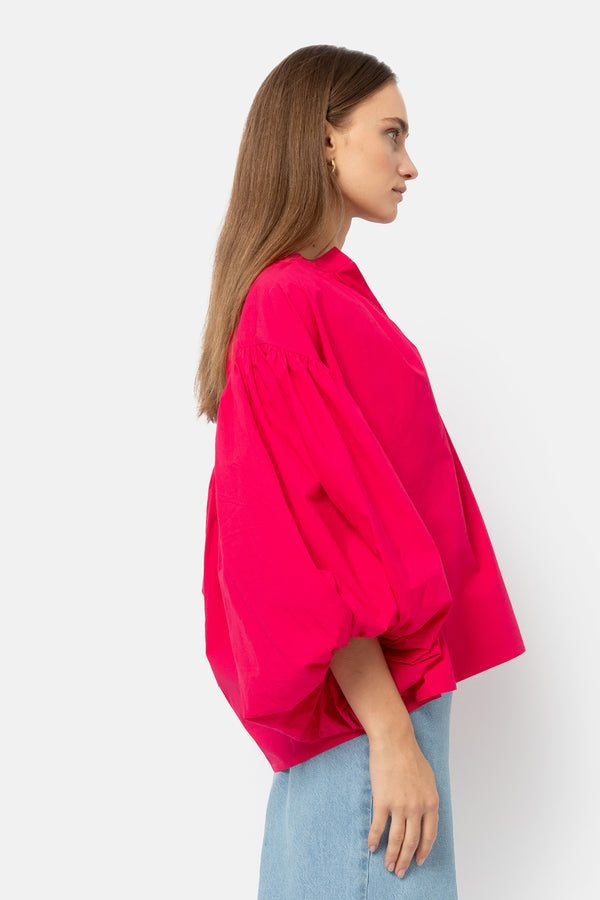 Islande Top with Puff Sleeves | Bright Pink