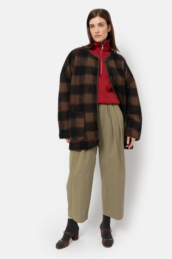 Veste oversize en fausse fourrure Hannah Teddy | Veste en laine à carreaux marron