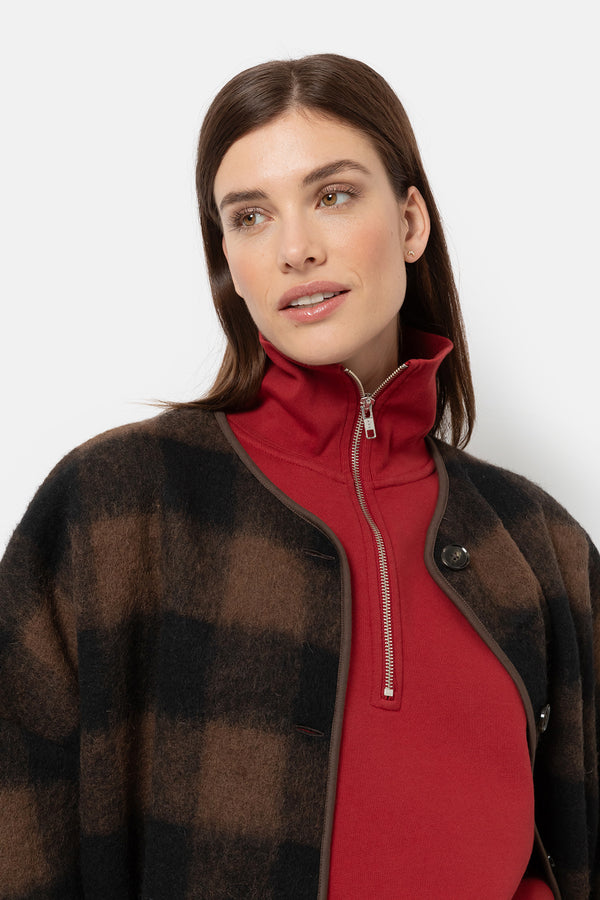 Veste oversize en fausse fourrure Hannah Teddy | Veste en laine à carreaux marron