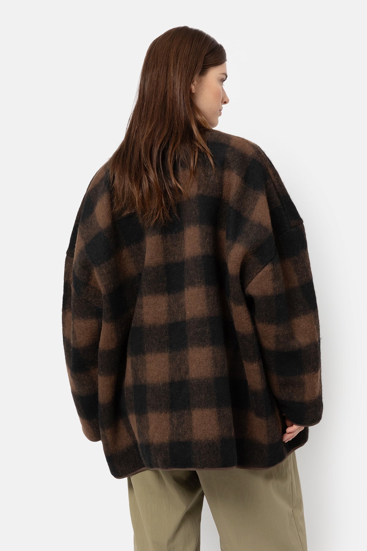 Veste oversize en fausse fourrure Hannah Teddy | Veste en laine à carreaux marron