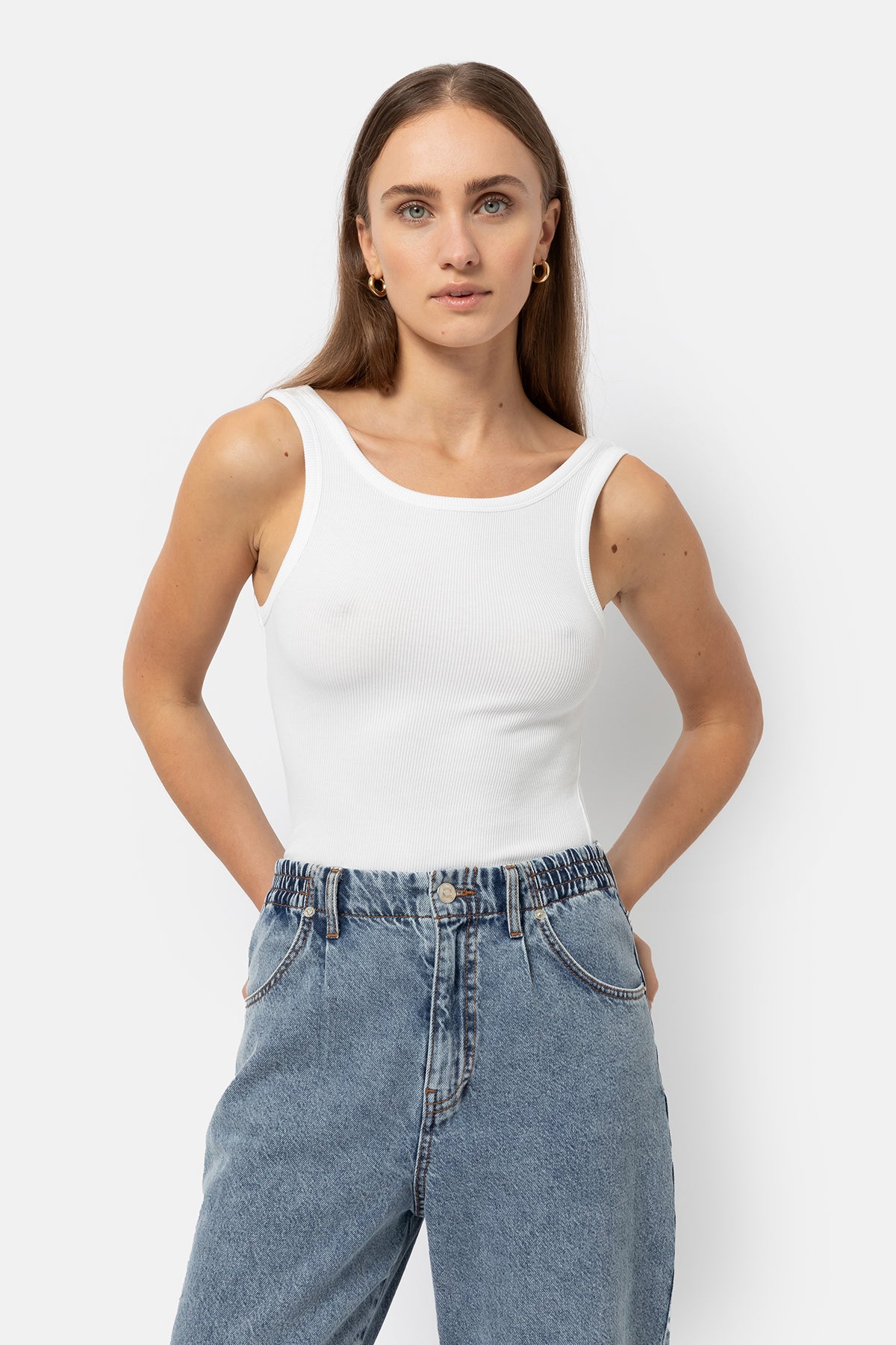 Initial Ribbed Tank Top | White