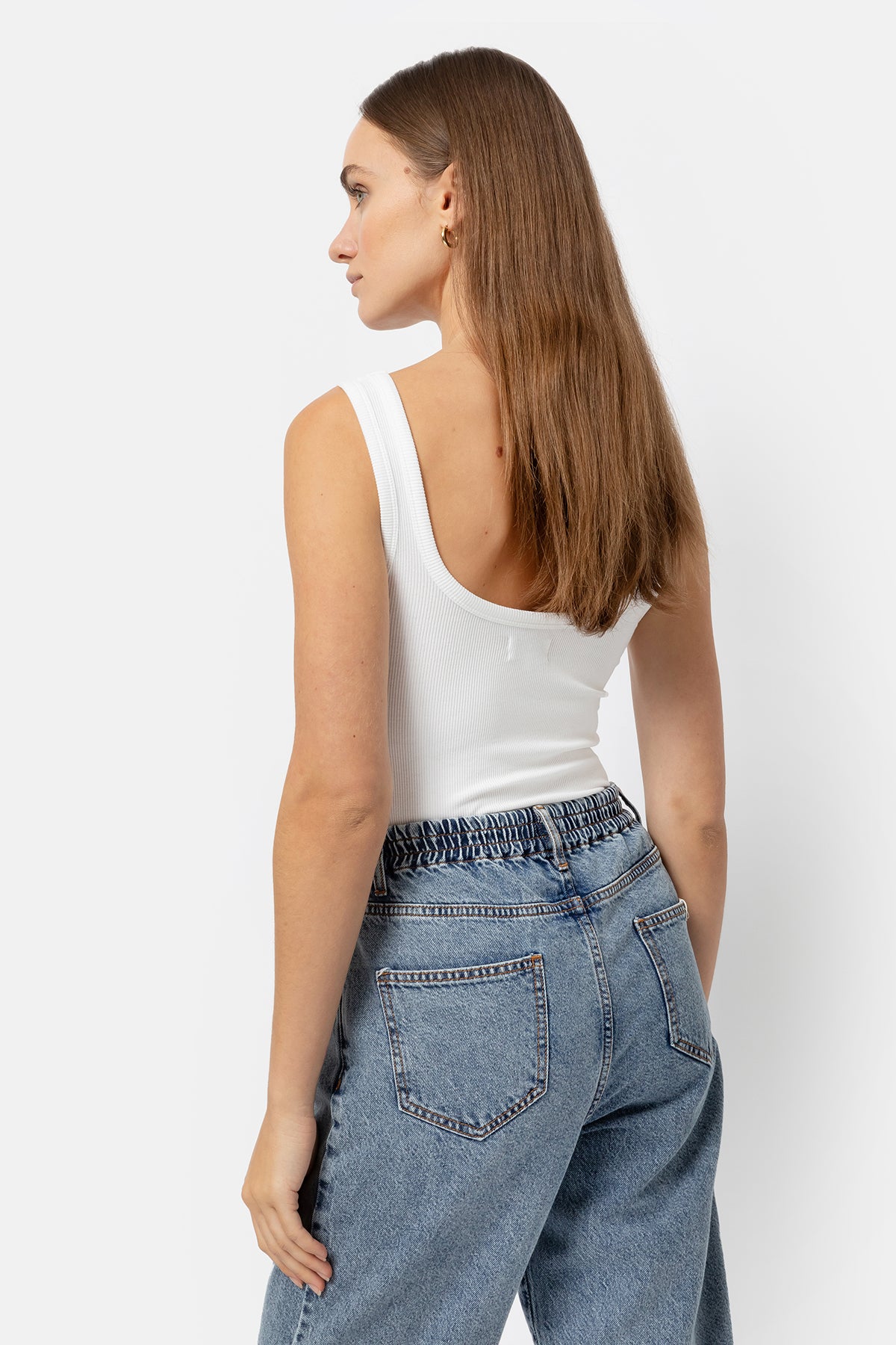 Initial Ribbed Tank Top | White