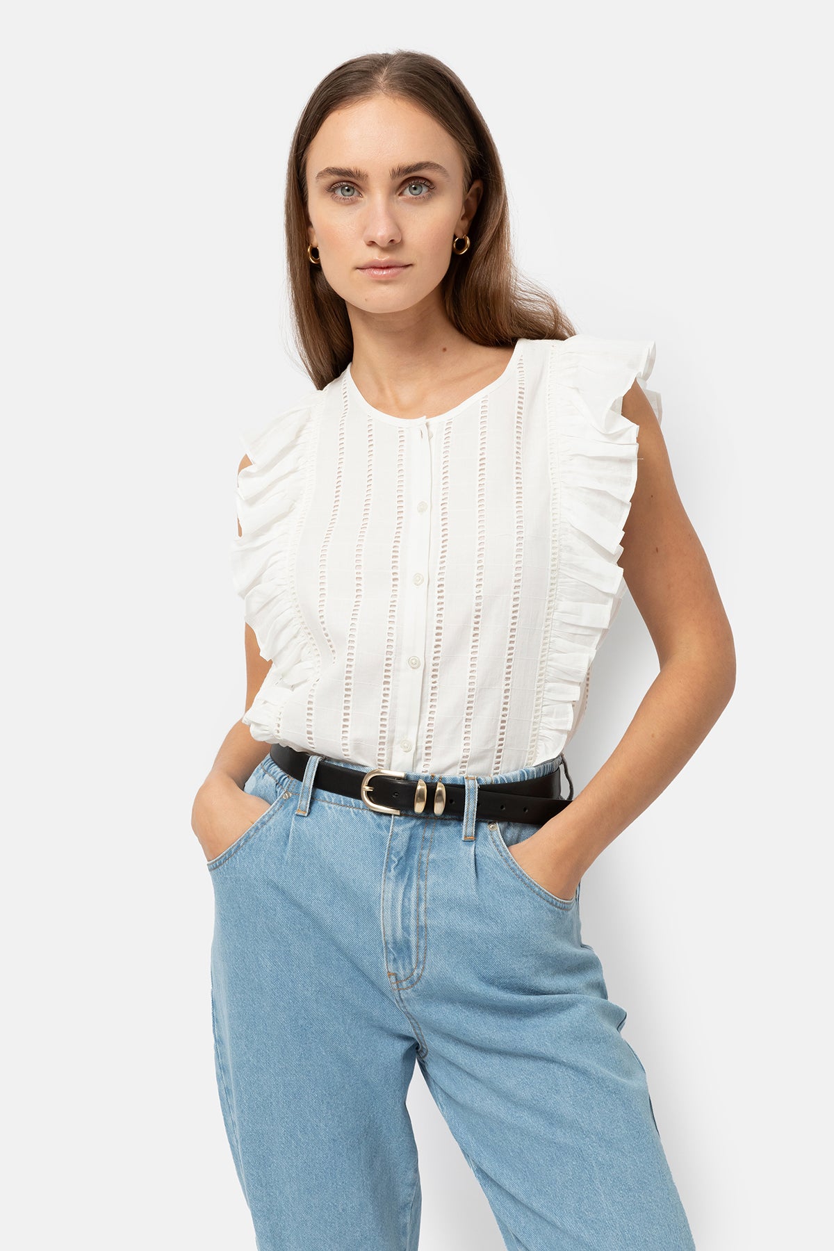 Jill Poplin Shirt with Frills | Off White