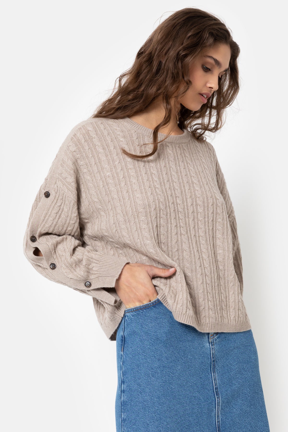 Invest Cable Knit Sweater | Biscuit