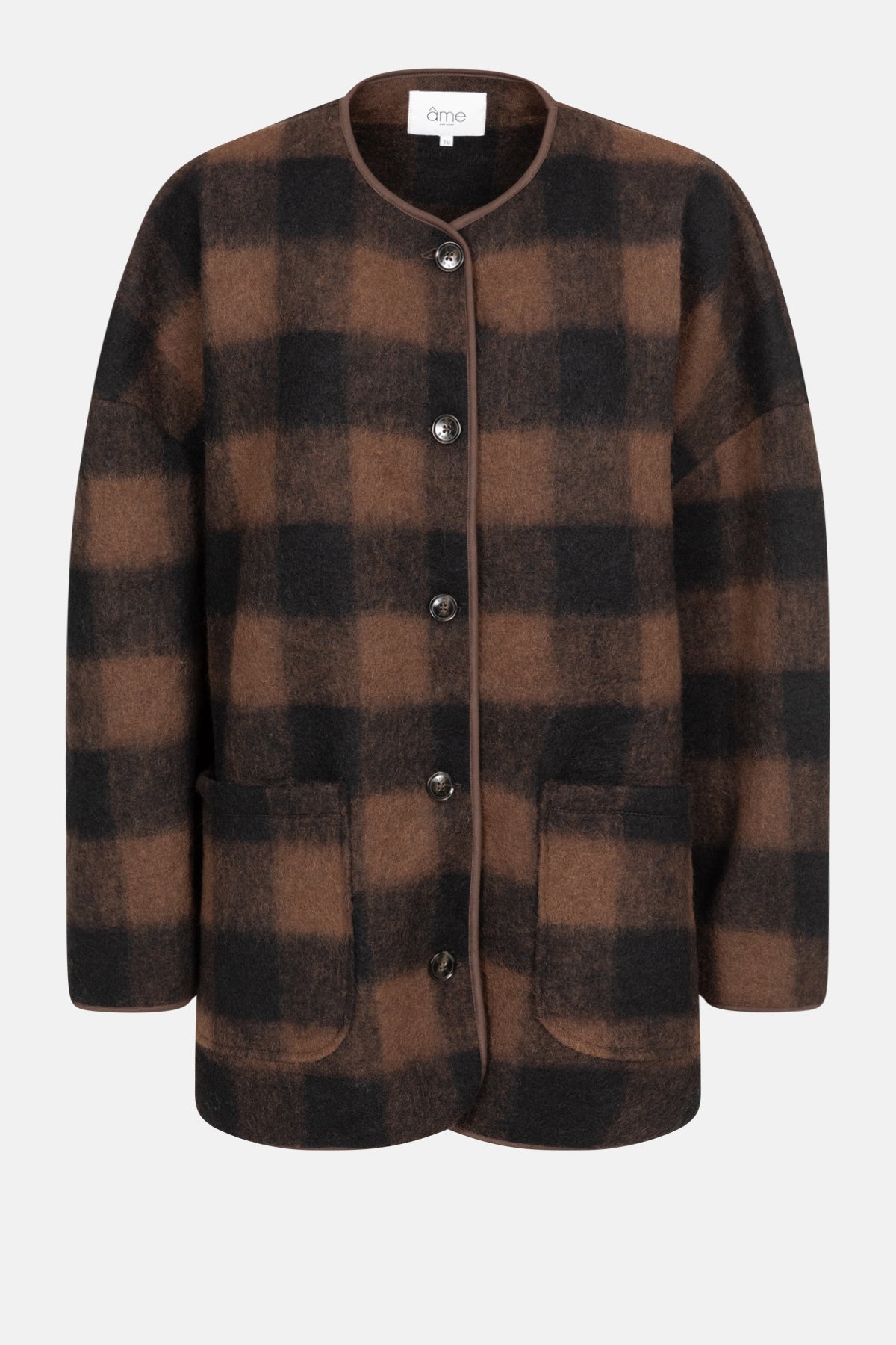 Veste oversize en fausse fourrure Hannah Teddy | Veste en laine à carreaux marron