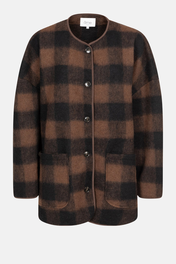 Hannah Wooly Checked Oversized Jacket | Brown Checks