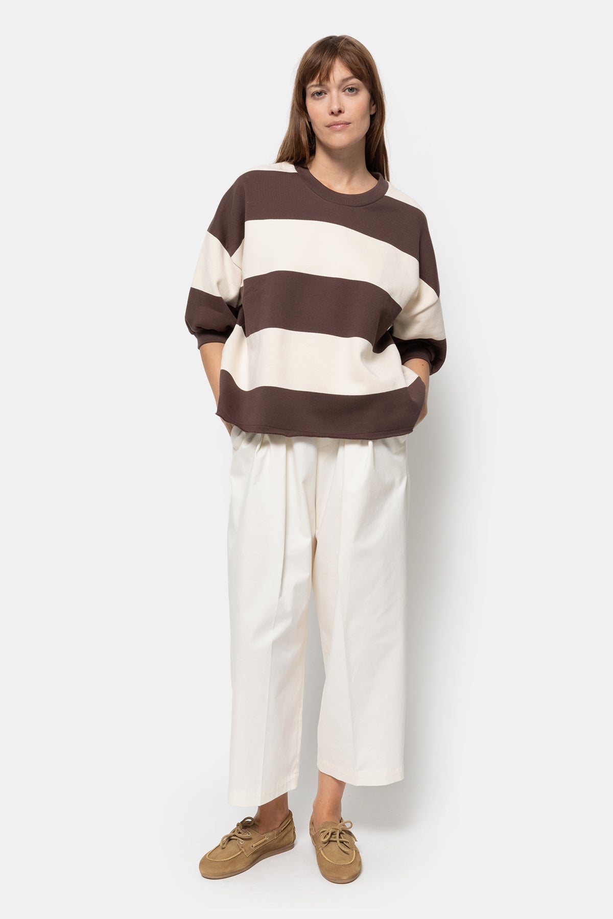 Liv Sweatshirt 3/4 Sleeves | Brown & Beige Stripes