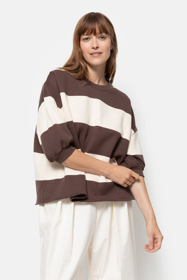 Liv Sweatshirt 3/4 Sleeves | Brown & Beige Stripes