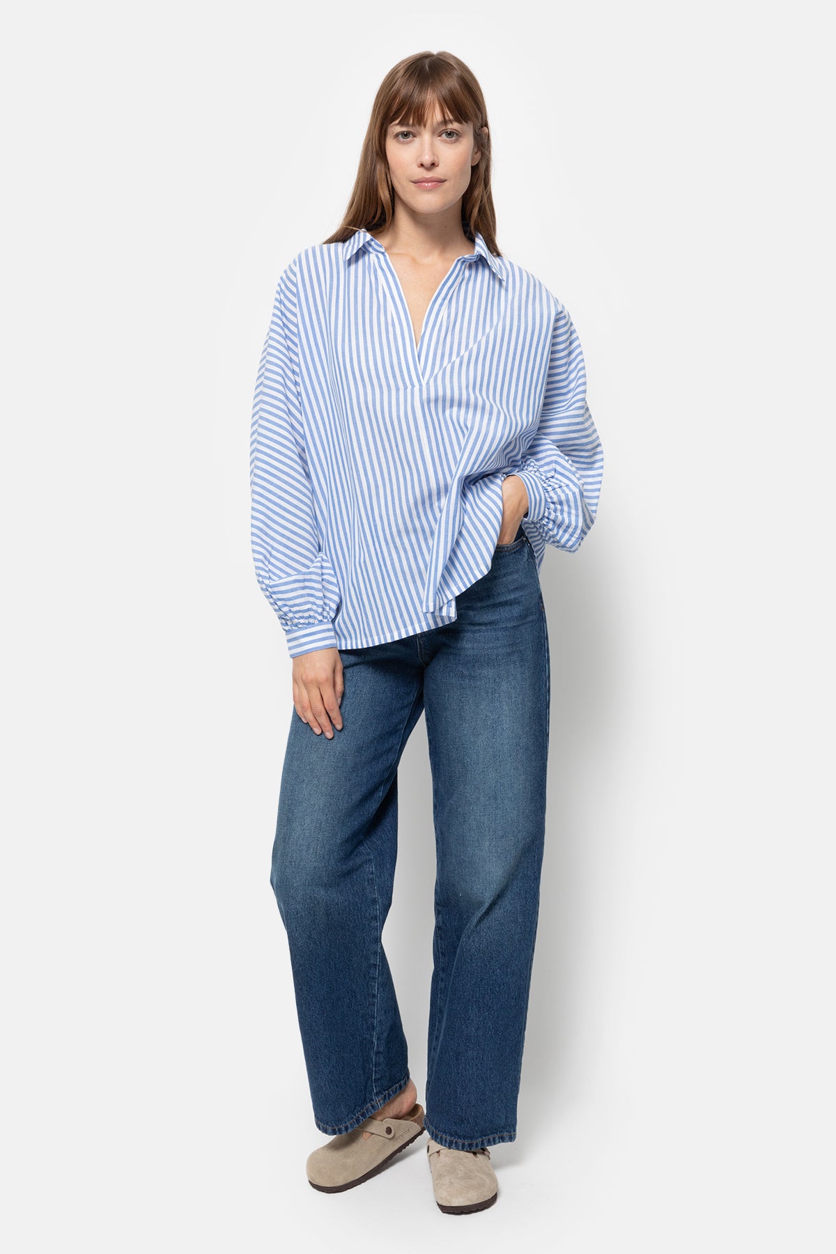 Madonna Polo Shirt | White & Blue Stripes