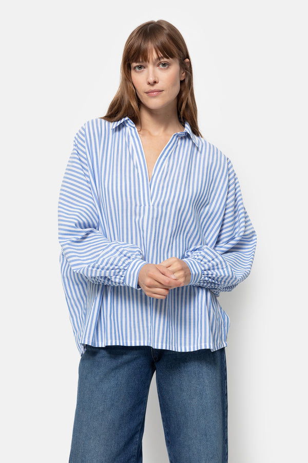 Madonna Polo Shirt | White & Blue Stripes
