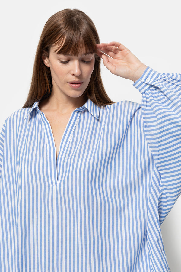 Madonna Polo Shirt | White & Blue Stripes