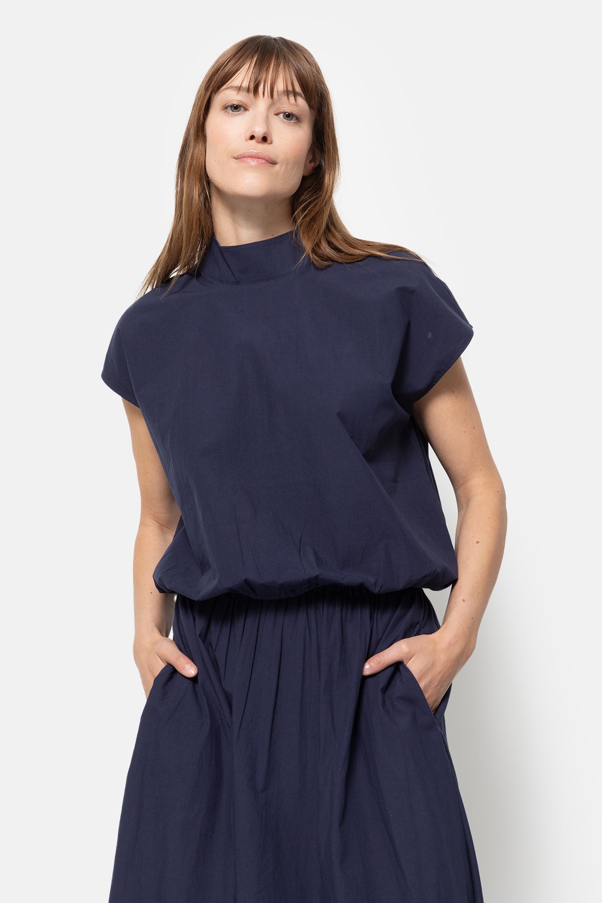 Mamounia Poplin Top | Bleu Marine