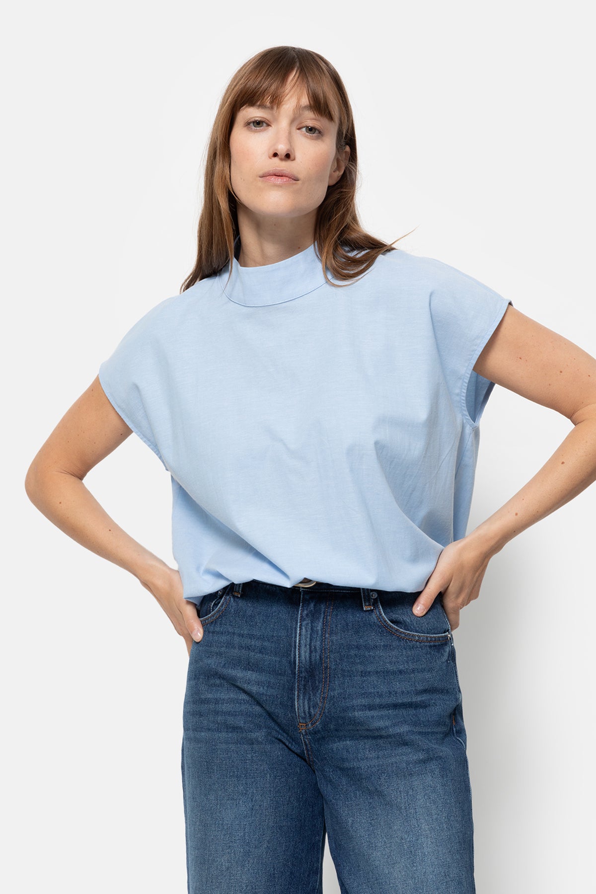 Mamounia Poplin Top | Bleu Clair