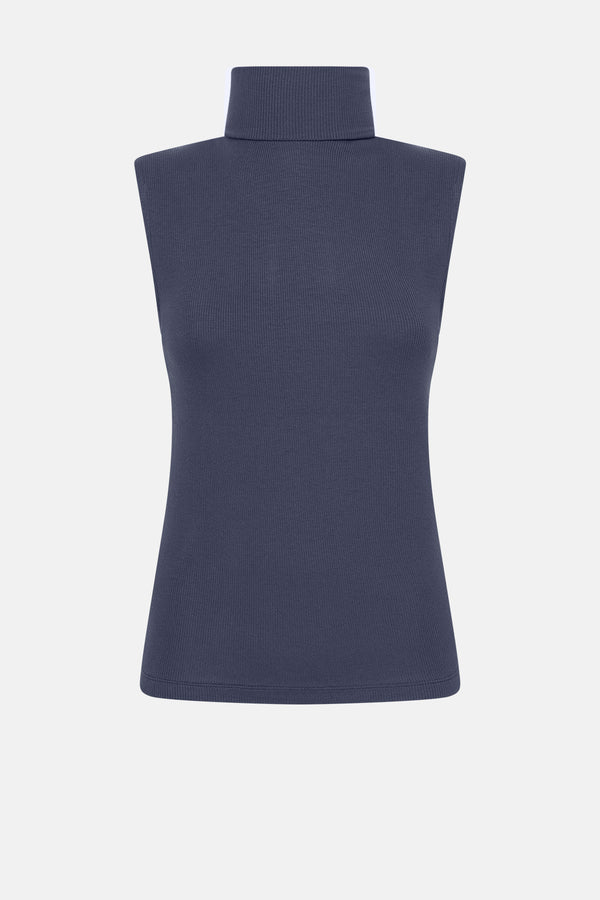 Martou Sleeveless Ribbed Turtle Neck Top | Navy Blue