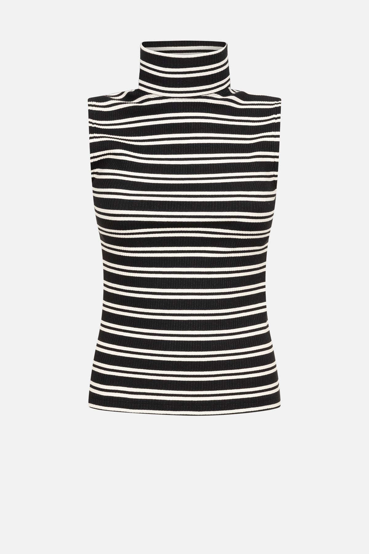 Martou Sleeveless Ribbed Turtle Neck Top | Black & White