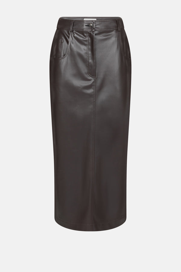 Maya Fake Leather Midi Skirt | Brown