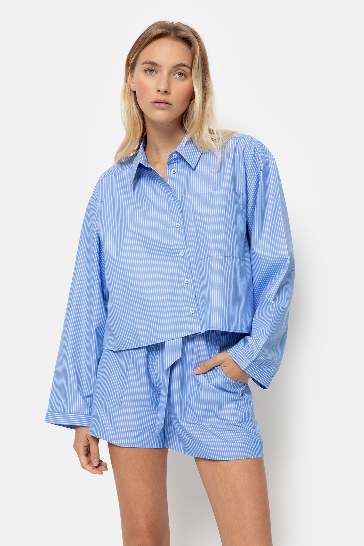 Lana Striped Cropped Shirt | Light Blue – Âme antwerp