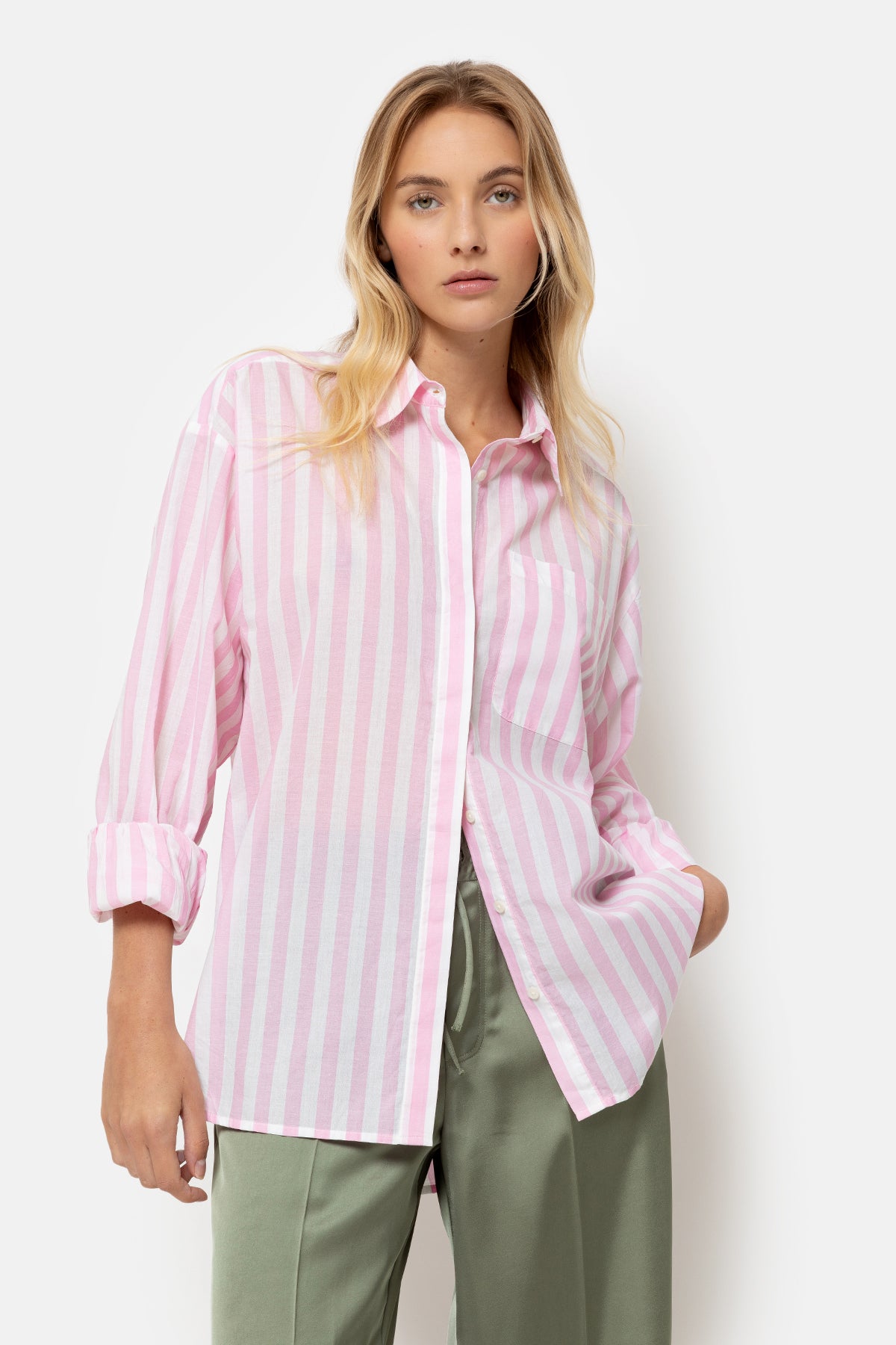 Daddy Oversized Shirt | White & Pink Stripes