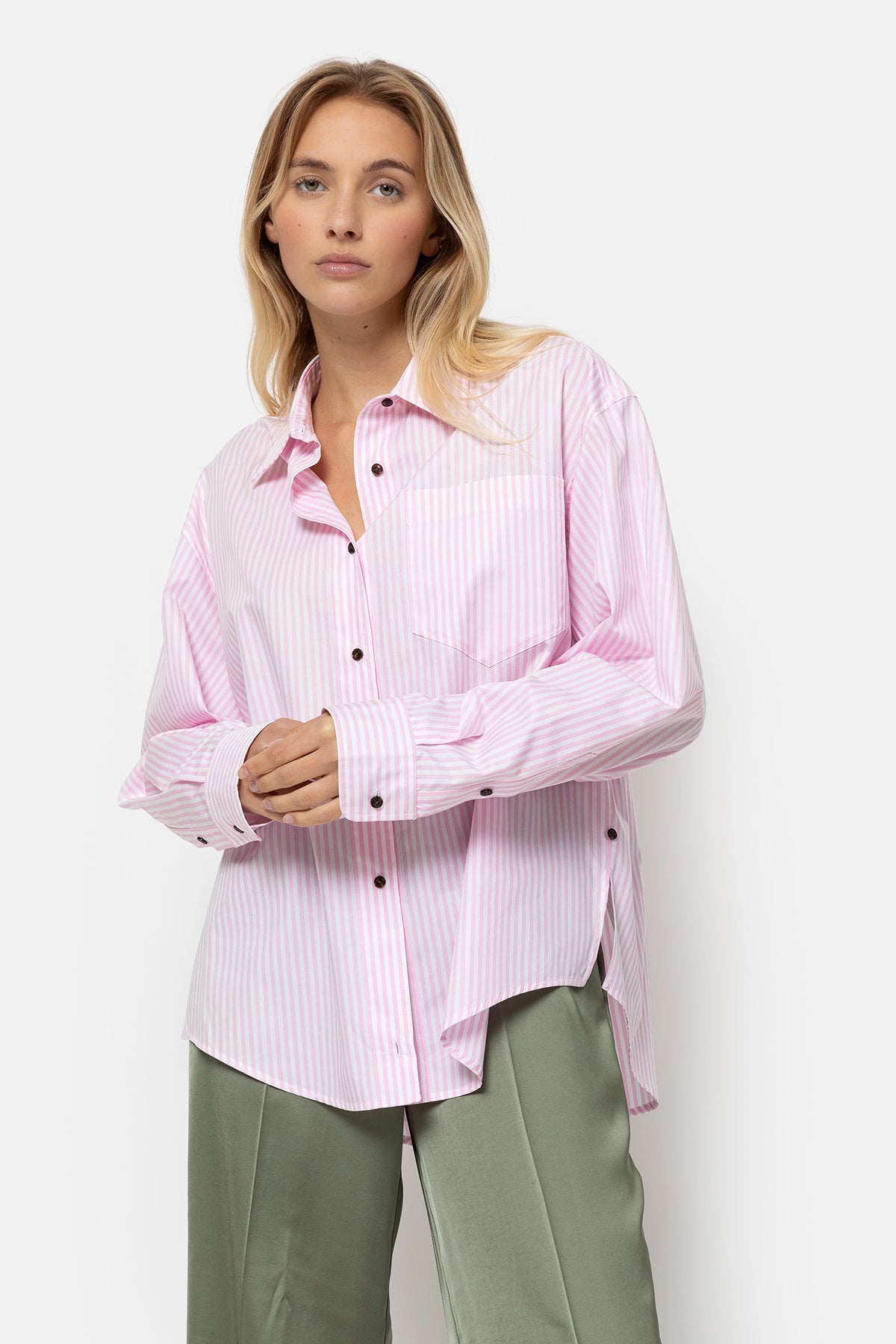 Larakter Chemise à rayures | Rayures roses et blanches