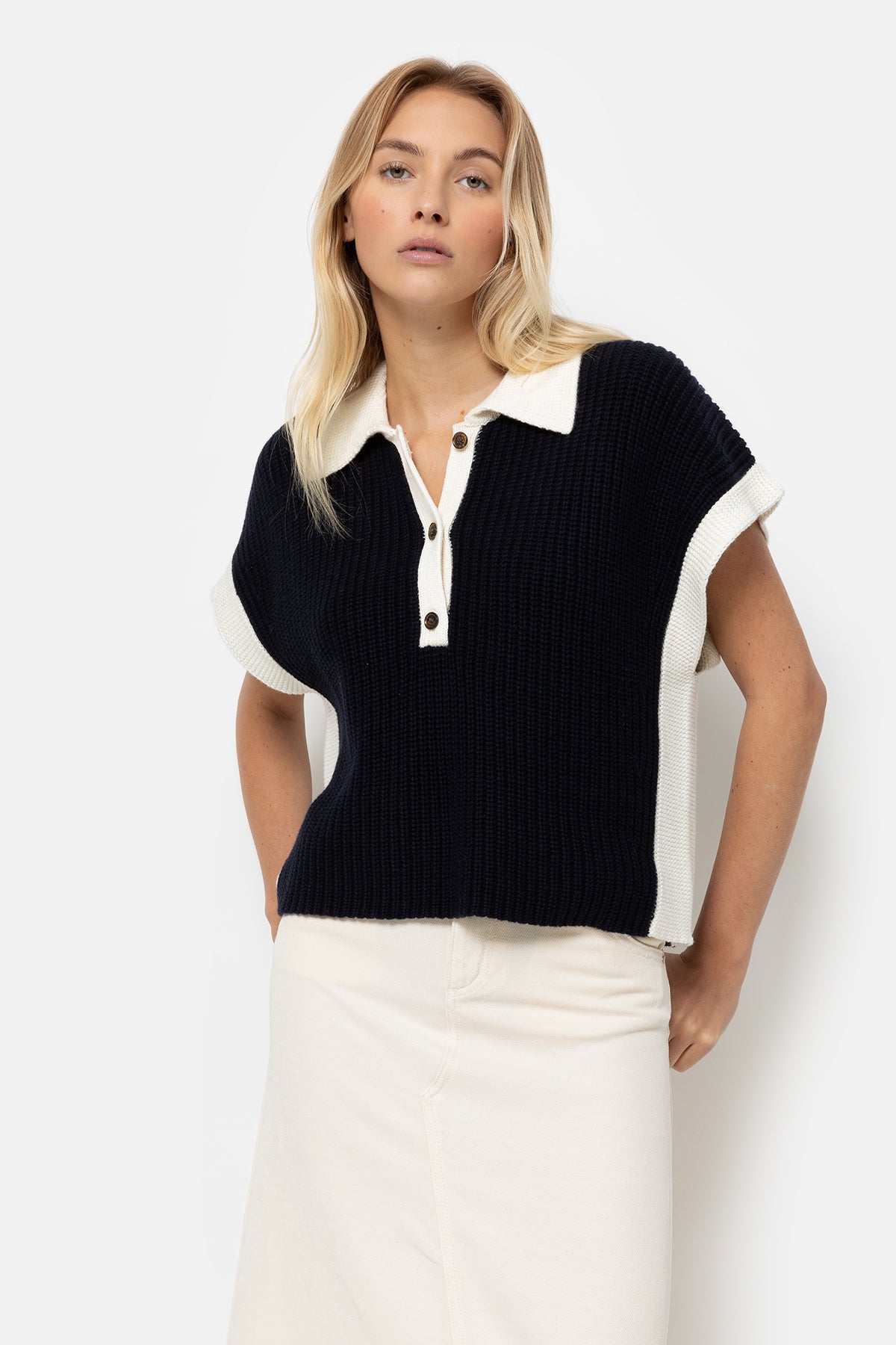 Louchka Polo Sweater | Navy Blue & White