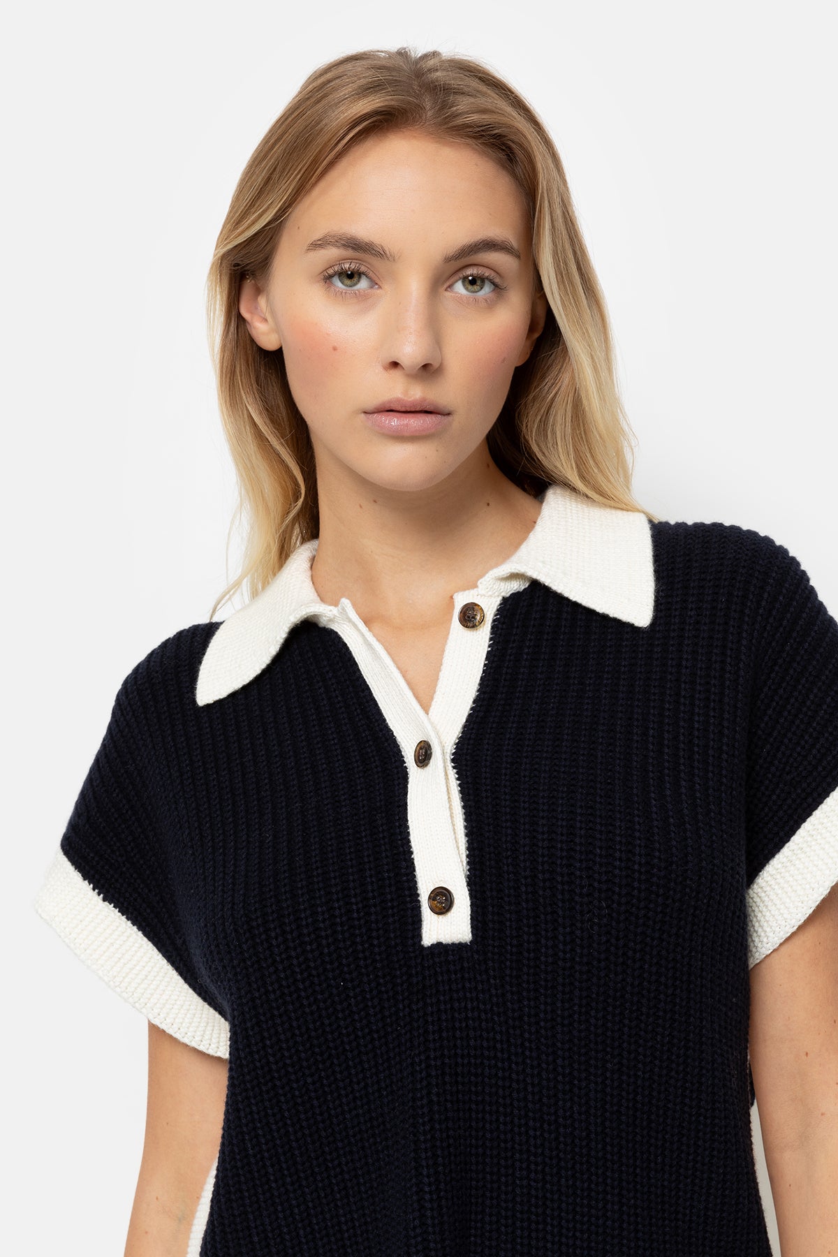 Louchka Polo Sweater | Navy Blue & White