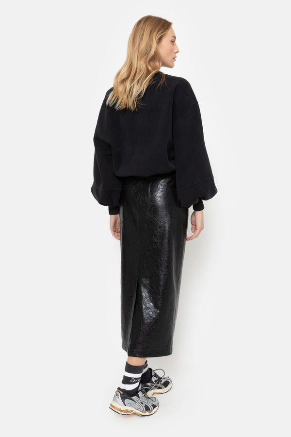 Maya Fake Leather Midi Skirt | Black