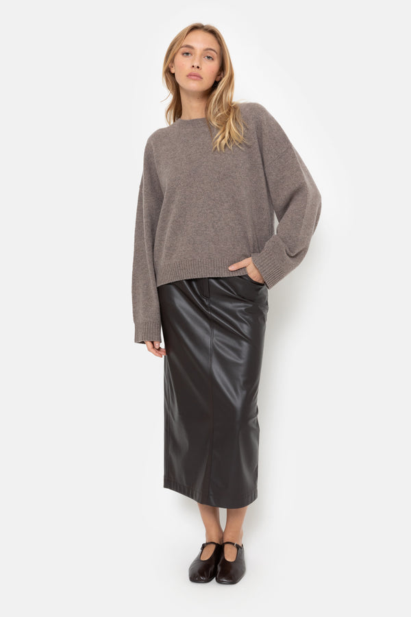 Maya Fake Leather Midi Skirt | Brown