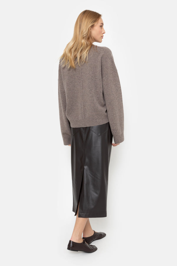 Maya Fake Leather Midi Skirt | Brown