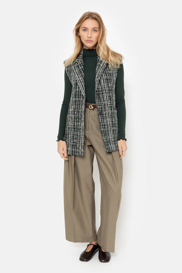 Milan Tweed Sleeveless Checked Blazer | Green