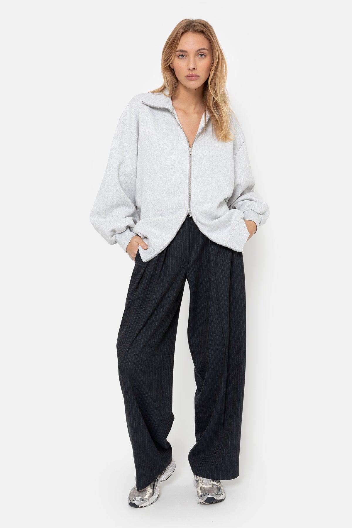 Monaco Oversized Sweatshirt with Zip | Marled Grey