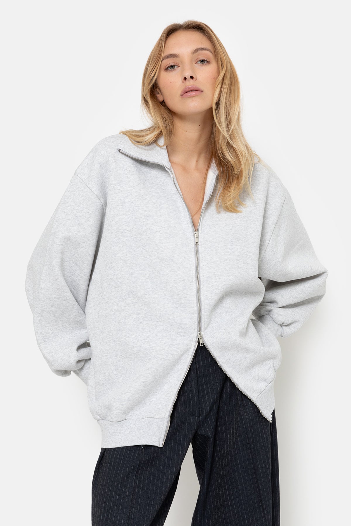 Monaco Oversized Sweatshirt with Zip | Marled Grey