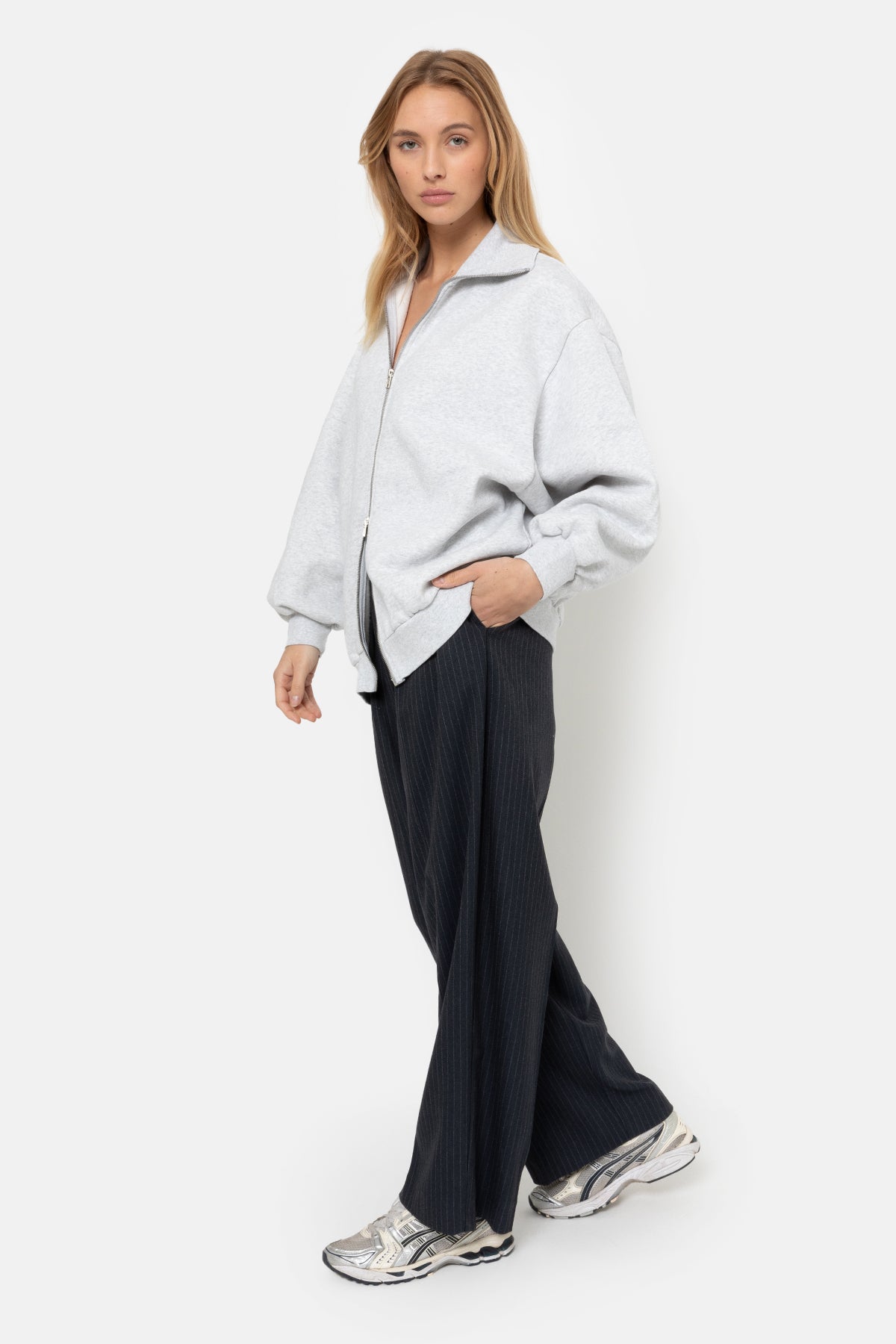 Monaco Oversized Sweatshirt with Zip | Marled Grey