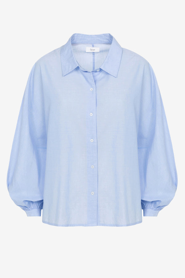 Gala Shirt with Collar & Puff Sleeves | Chambray Blue