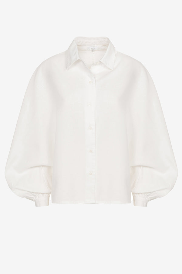 Gala Shirt with Collar & Puff Sleeves | White