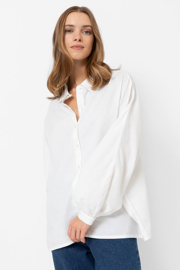 Gala Shirt with Collar & Puff Sleeves | White