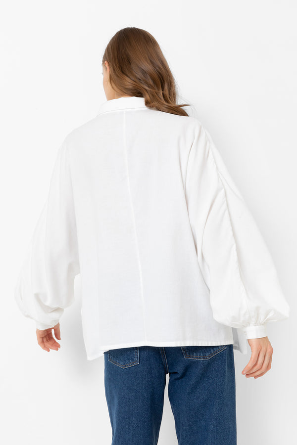 Gala Shirt with Collar & Puff Sleeves | White