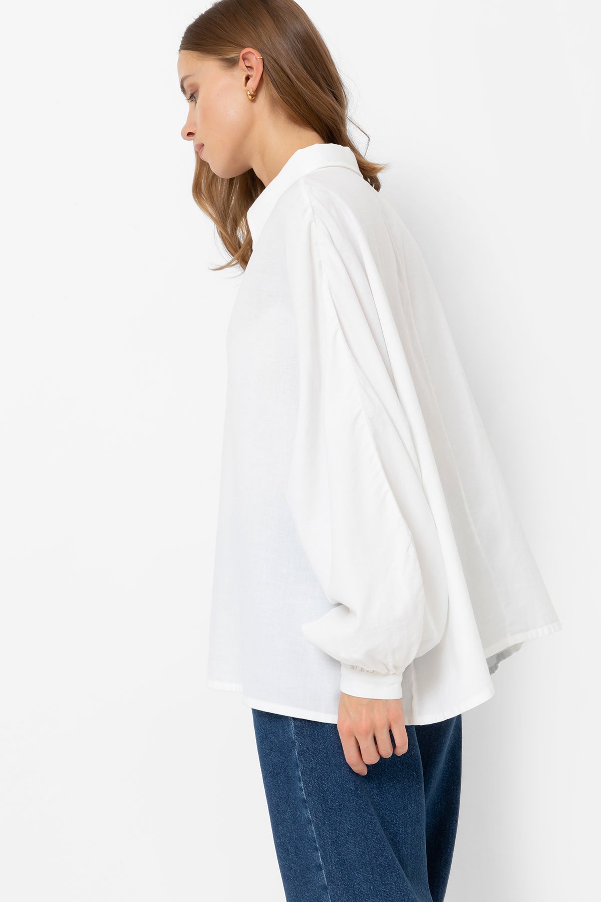 Gala Shirt with Collar & Puff Sleeves | White