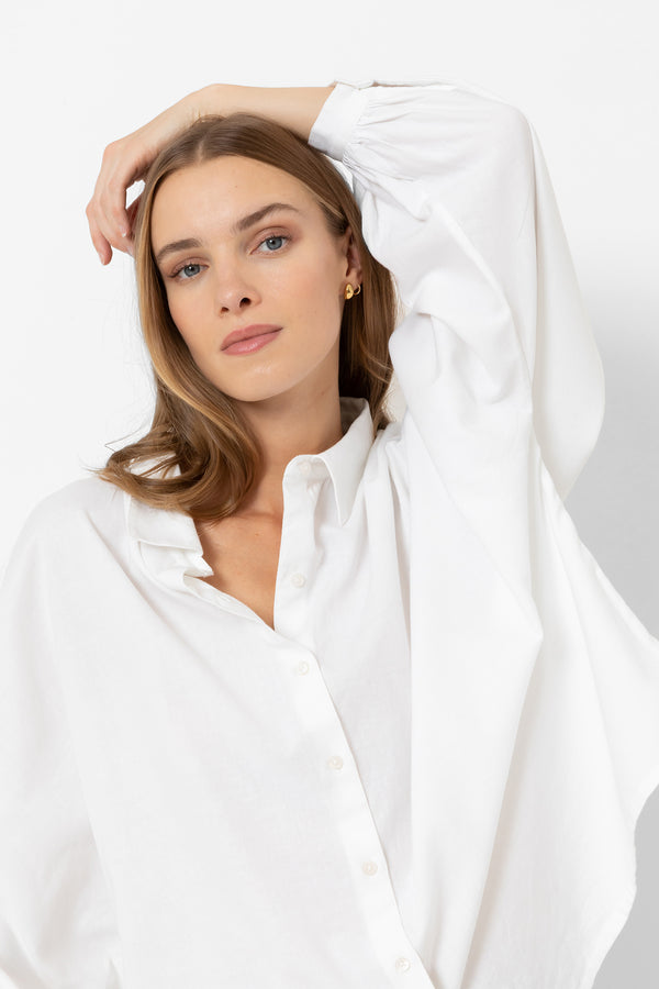 Gala Shirt with Collar & Puff Sleeves | White