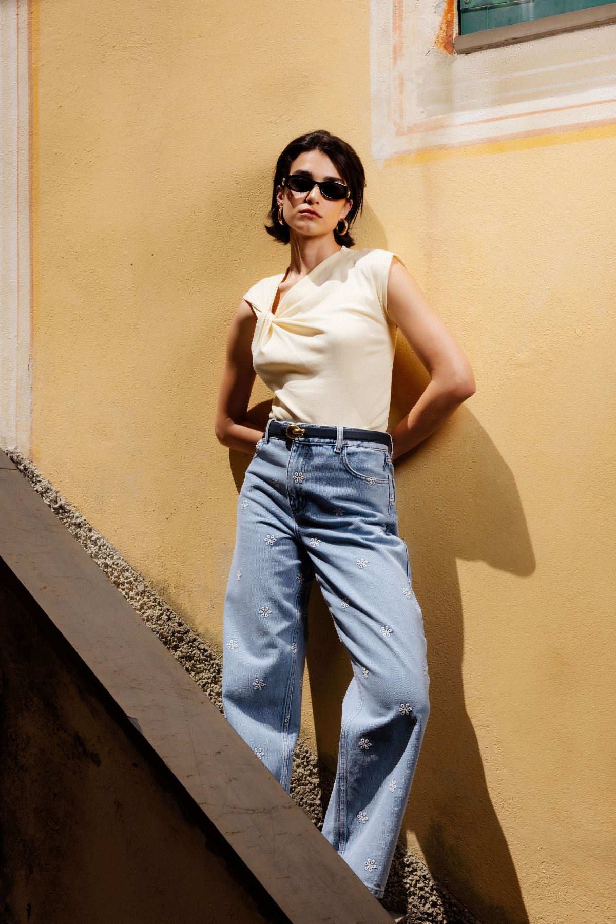 Mimi Straight Denim | Denim Blue Embroidered