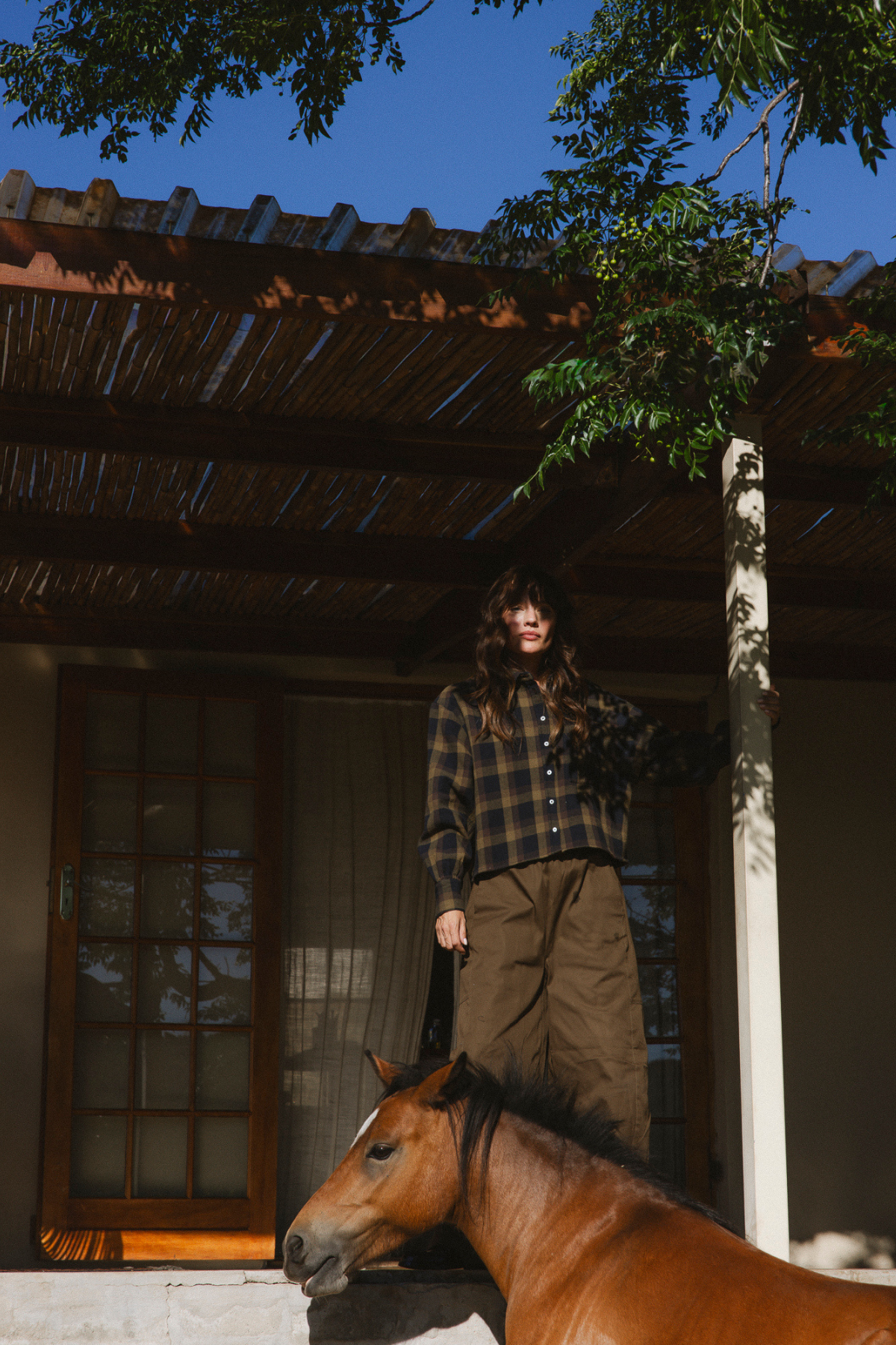 Karlotta Cropped Shirt | Khaki & Brown Checks