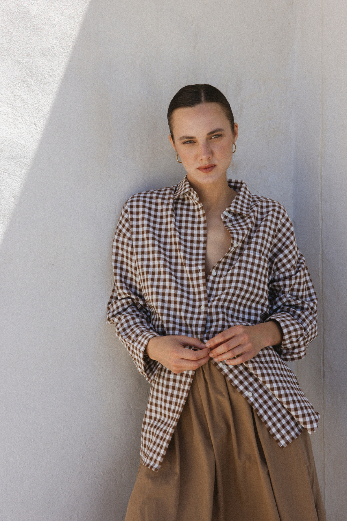 Orchid Oversized Shirt | Camel & White checked