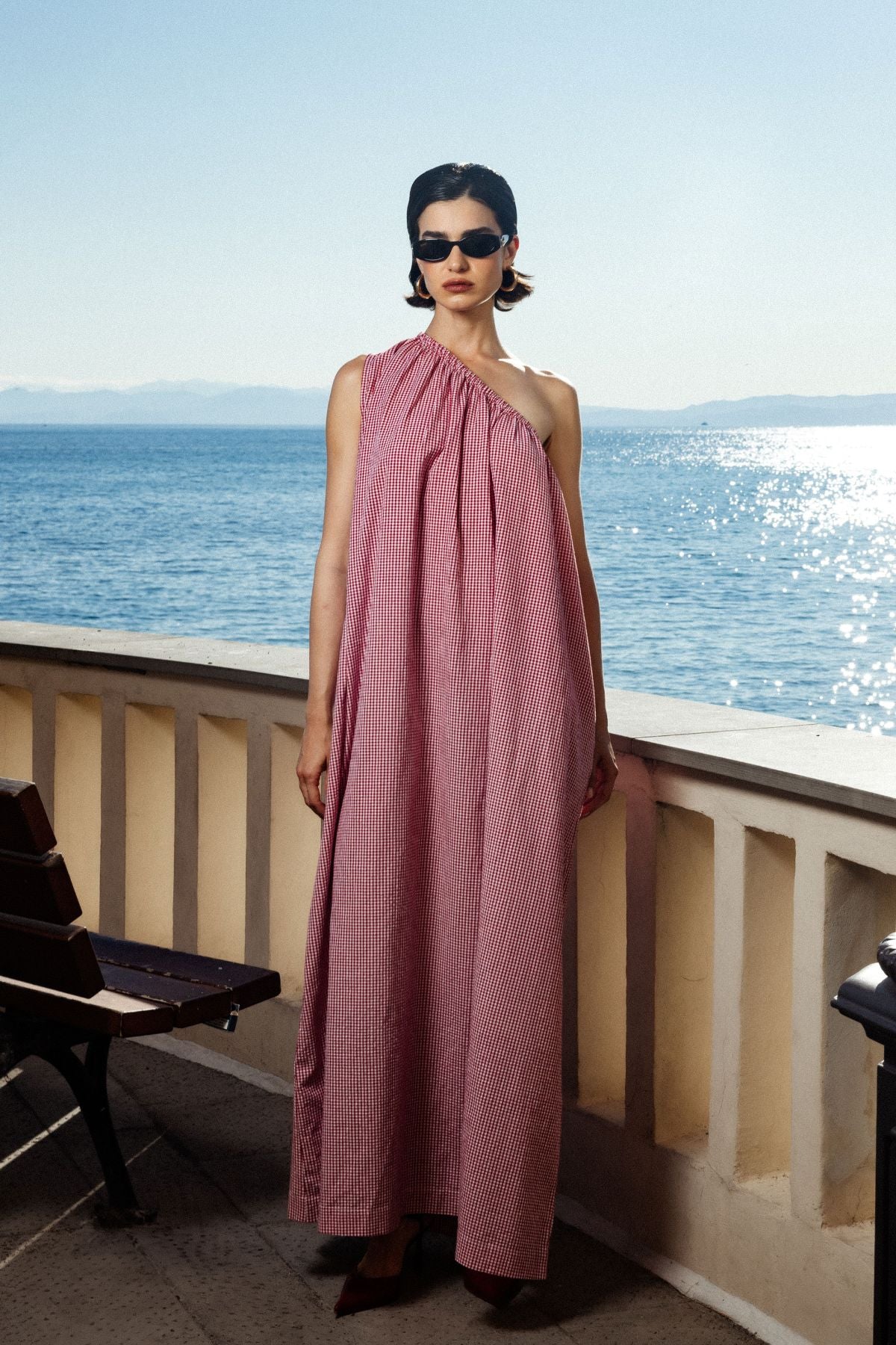 Lourose One-Shoulder Dress | Red & White