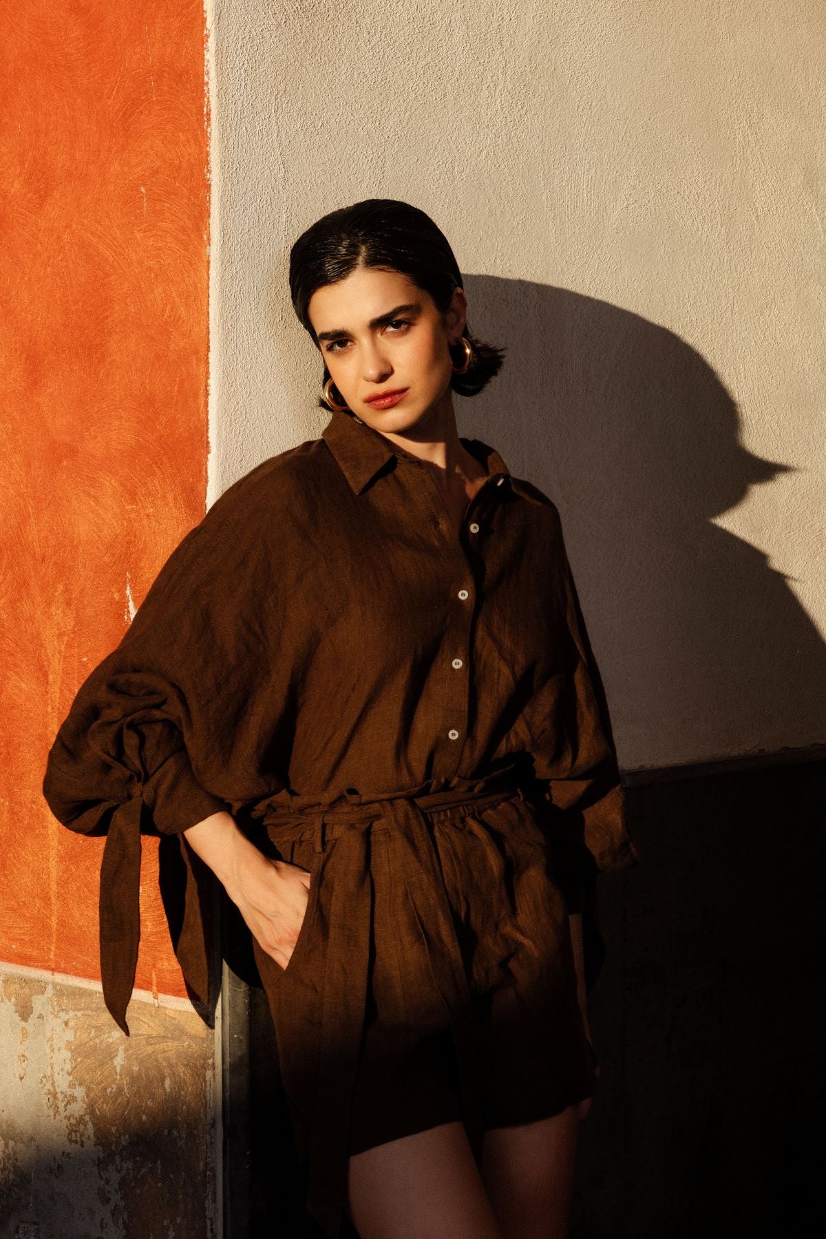 Nugget Linen Shirt w/ Bow | Brown – Âme antwerp