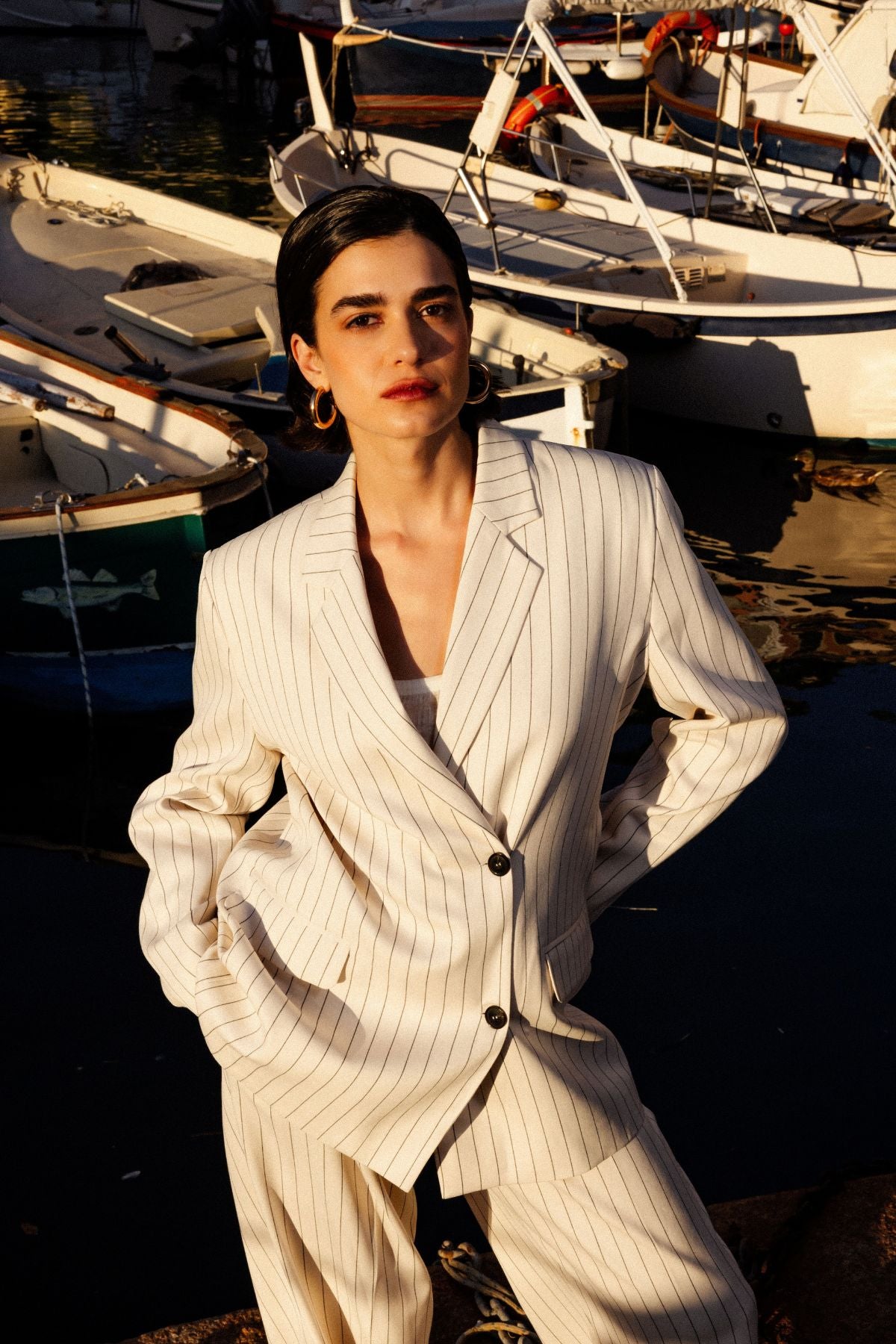 Monique Striped Blazer | White