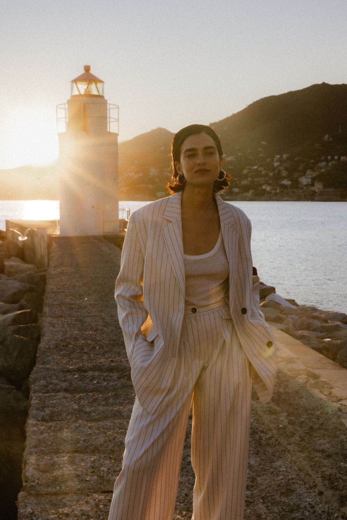 Michel Pinstriped Pleated Trousers | White