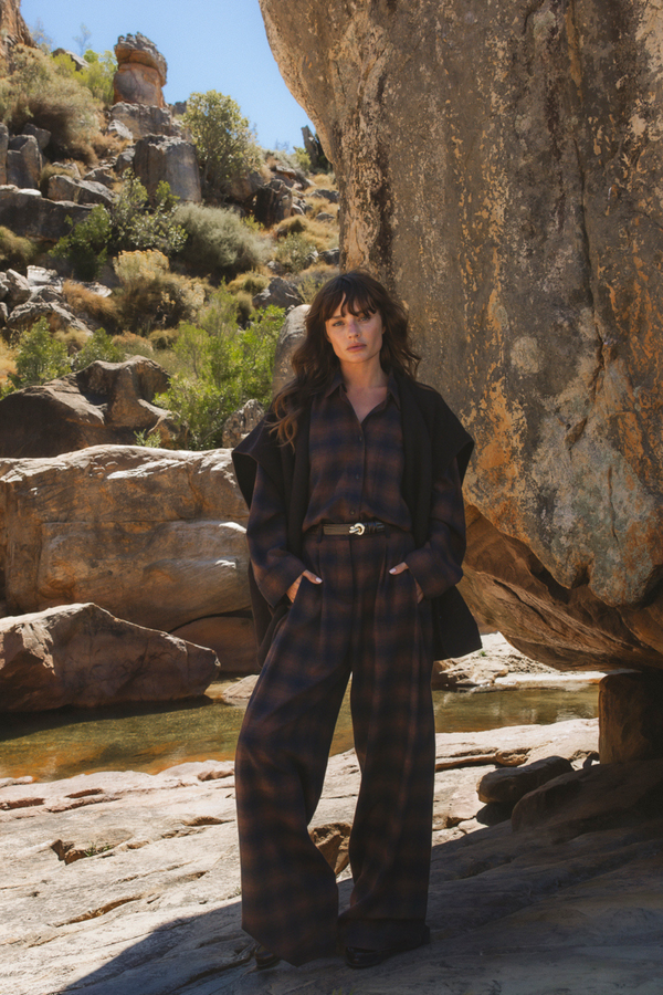 Marta Pleated Pants | Brown checks