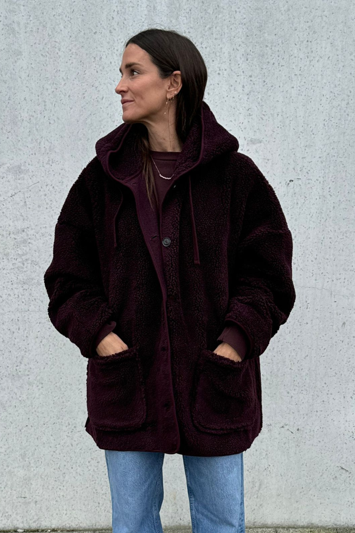 Kenji Teddy Veste à capuche oversize | Prune