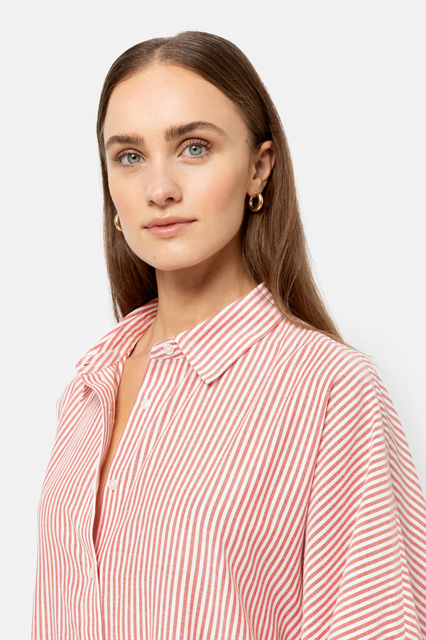  Jelena Long Shirt Dress | Rayures Blanches et Rouges