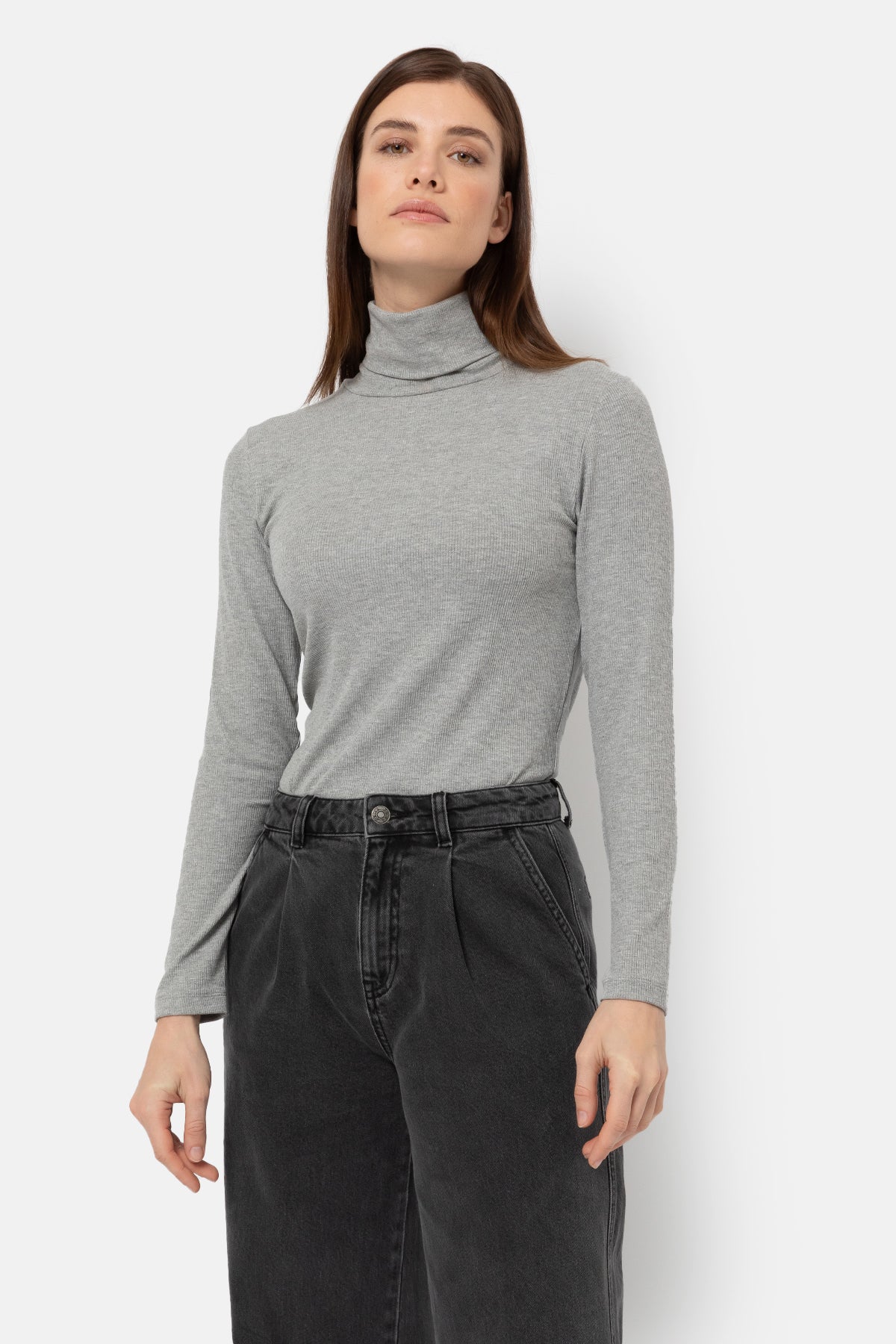 Kale Ribbed Turtleneck with Long Sleeves | Marled Grey